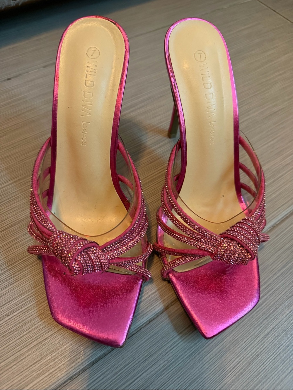 Hot Pink Satin Knot Strappy High Heel Mules